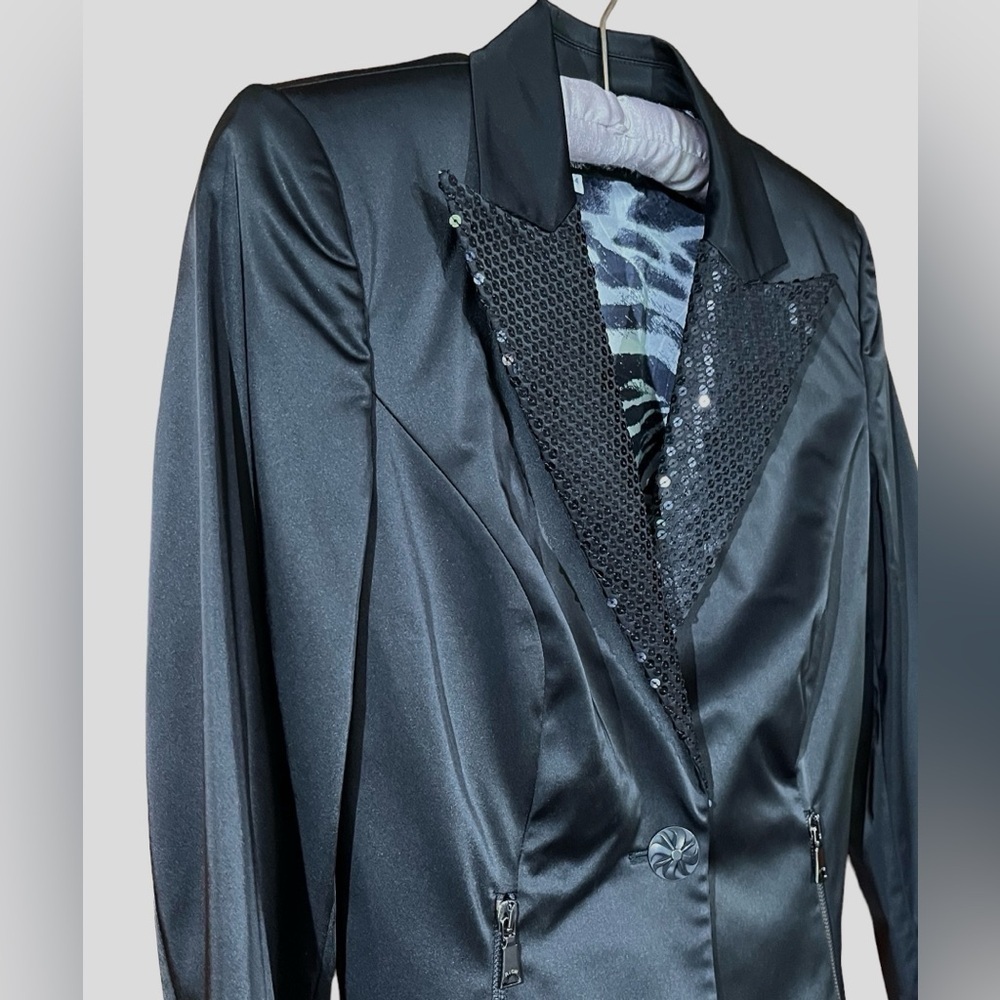 John Richmond Sequined Lapel Black Sateen Blazer Jacket Made in Italy - MINT - Picture 3 of 13